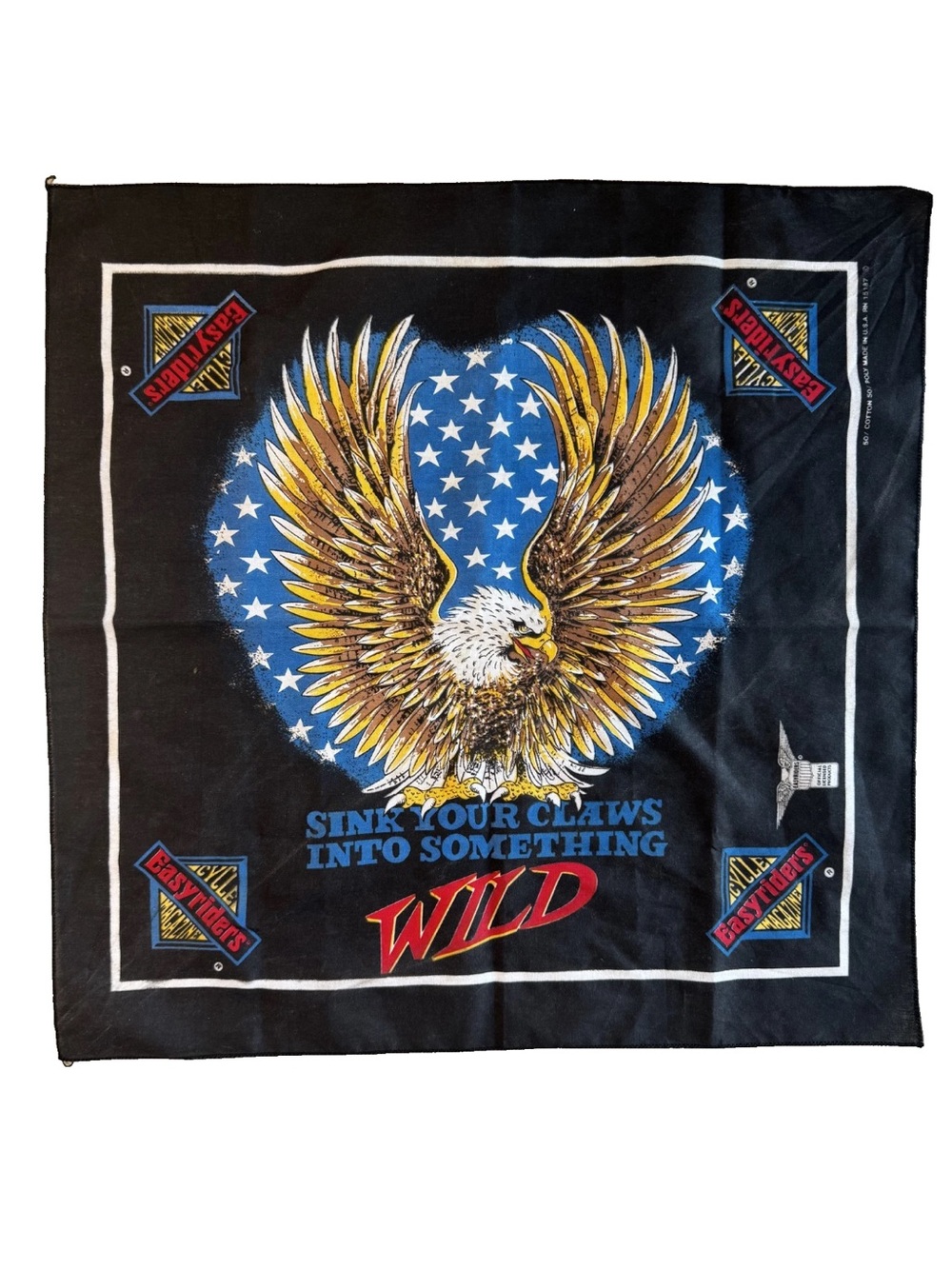 Vintage Easy Riders Bandana Biker Harley Davidson Black Eagle Design 21"x21"